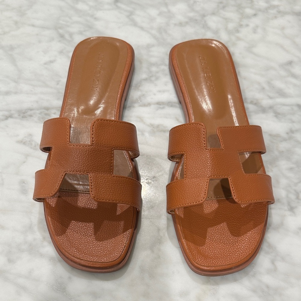 “H” Faux Leather Slide Sandals
